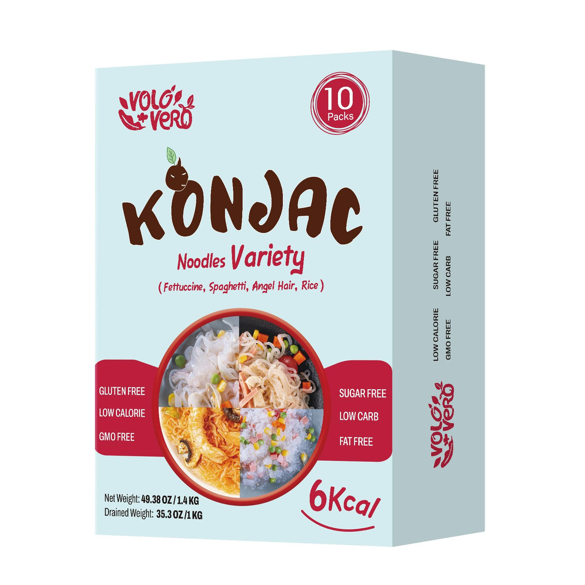 VOLO VERO Konjac Noodles Variety Pack – Gluten-Free, Sugar-Free, Keto Ready-to-Eat Noodles (10 Packs)