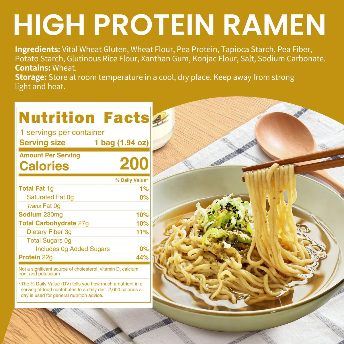 VOLO VERO Protein Ramen Plain Noodles — 22g Plant-Based High Protein, Non-Fried, 8 Pack