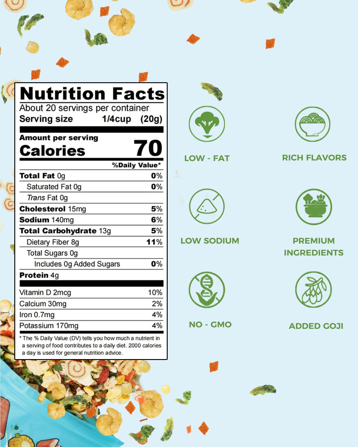 vSlice Ramen Toppings Seafood Mix 14oz – 11-Ingredient Umami Blend with Goji