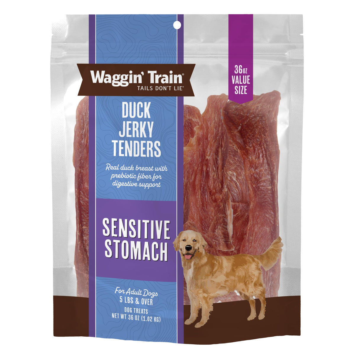 Waggin' Train Duck Jerky Tenders — 100% Real Duck Breast, 3-Ingredient, Grain-Free High-Protein Dog Treat, 36 oz Pouch