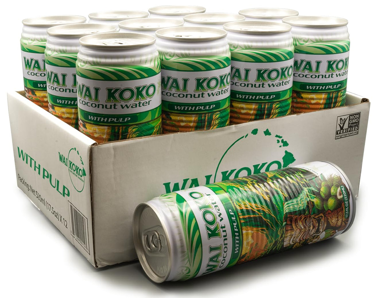 Wai Koko Coconut Water with Pulp - 12 Pack, 17.5 oz Cans