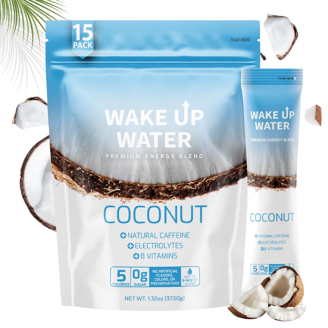 Wake Up Water Energy Drink Mix Coconut — Sugar Free, Electrolytes & Natural Caffeine (15 Pack)