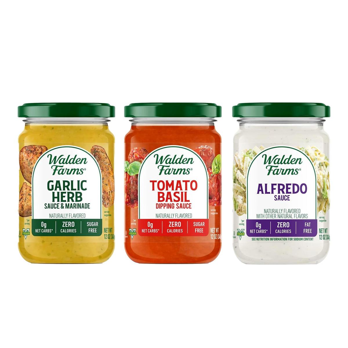 Walden Farms Variety Sauce Pack – Garlic Herb, Tomato Basil & Alfredo (Zero Calorie, Sugar Free, Keto)