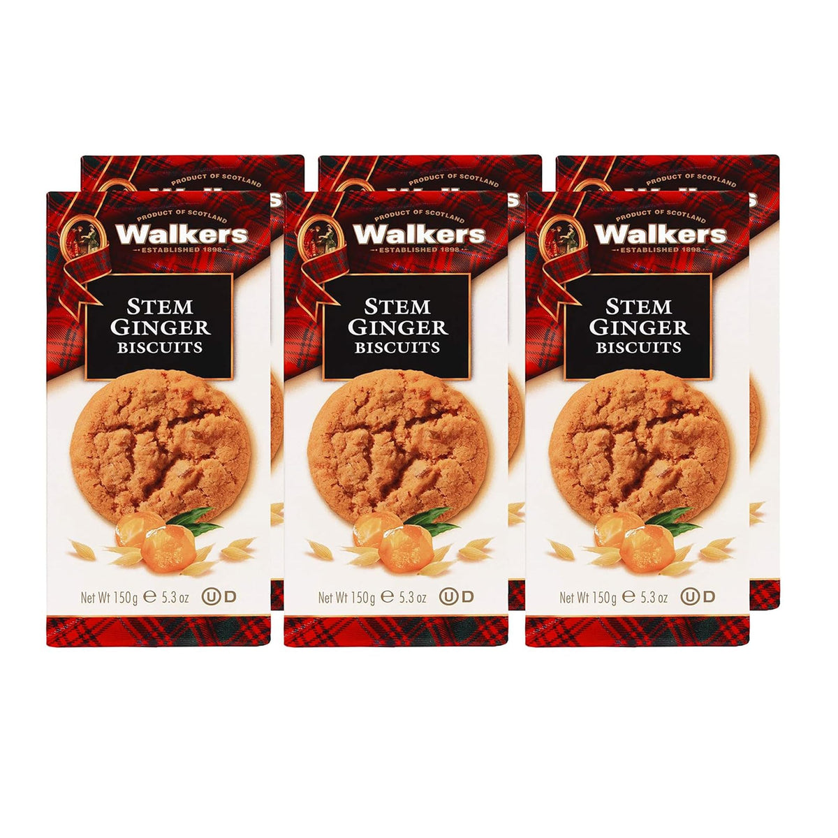 Walker's Stem Ginger Shortbread Biscuits | Scottish Cookies, 5.3 oz (Pack of 6)