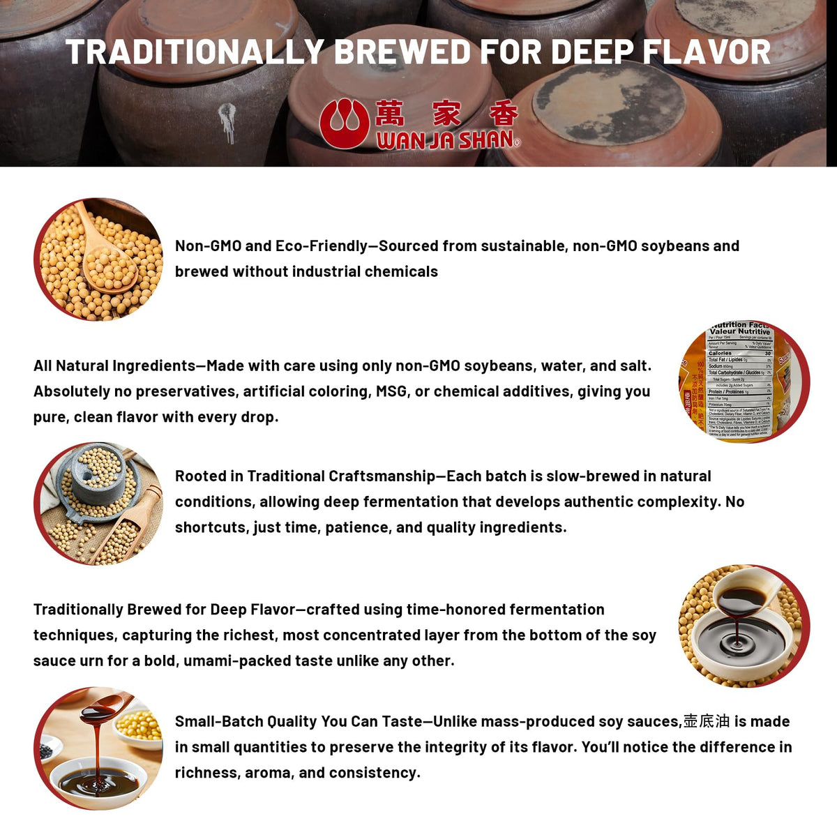 Wan Ja Shan Premium Aged Soy Sauce – Pot-Bottom, Traditionally Brewed, Non-GMO, No MSG, 33.8oz