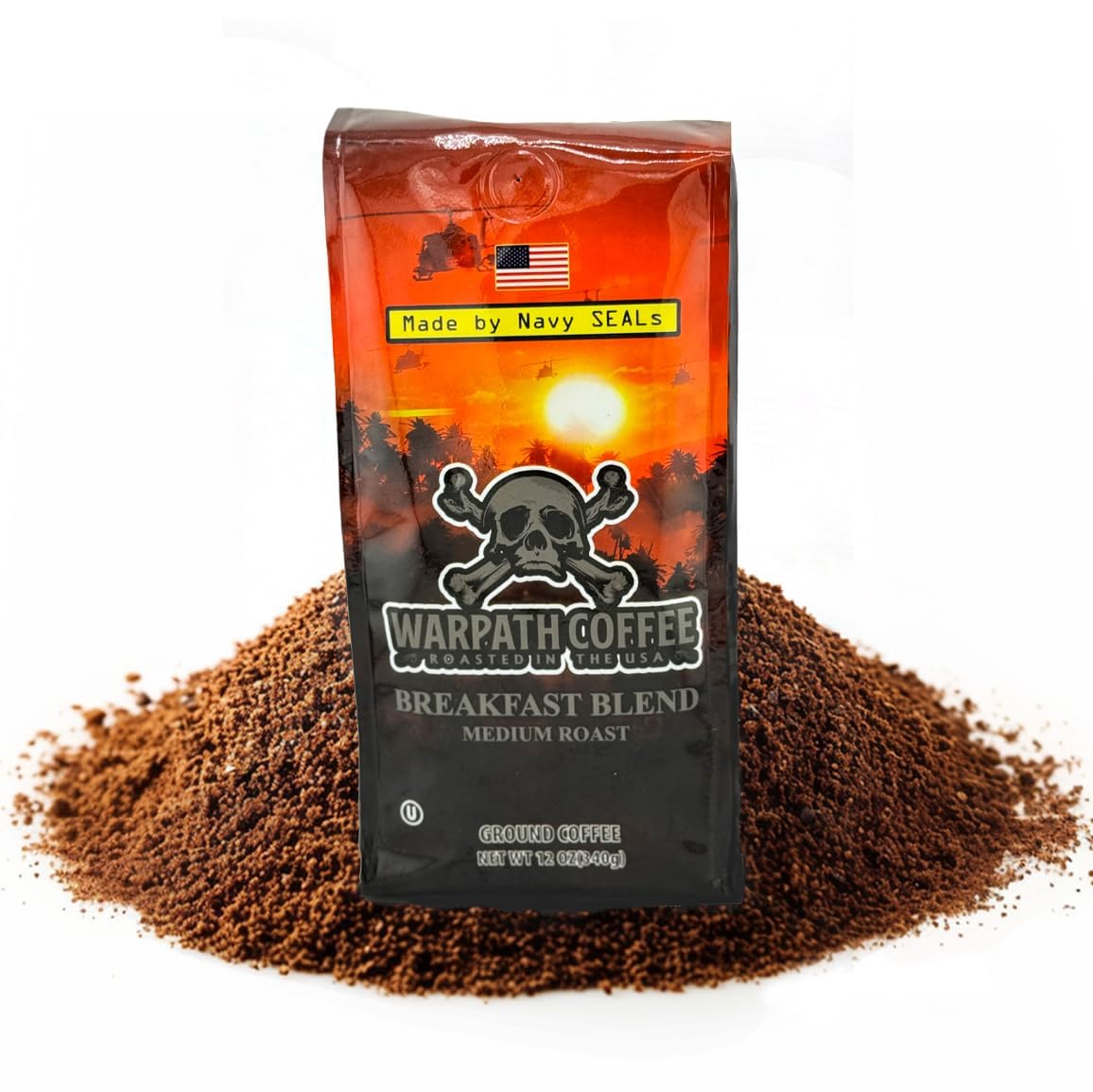 Warpath Coffee Medium Roast Breakfast Blend – High Caffeine Arabica Ground Coffee, 2 lb