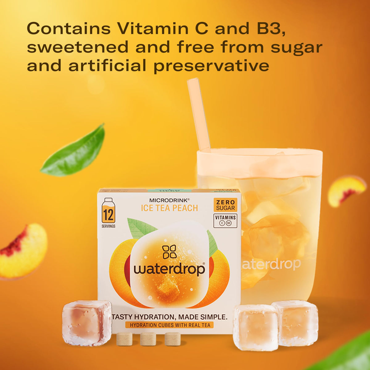 Waterdrop Hydration Cubes Peach Iced Tea with Vitamin C & B3 — 24 Count
