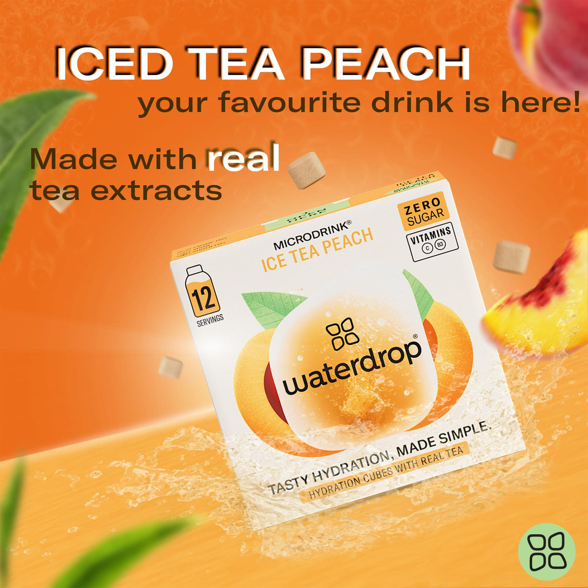 Waterdrop Hydration Cubes Peach Iced Tea with Vitamin C & B3 — 24 Count