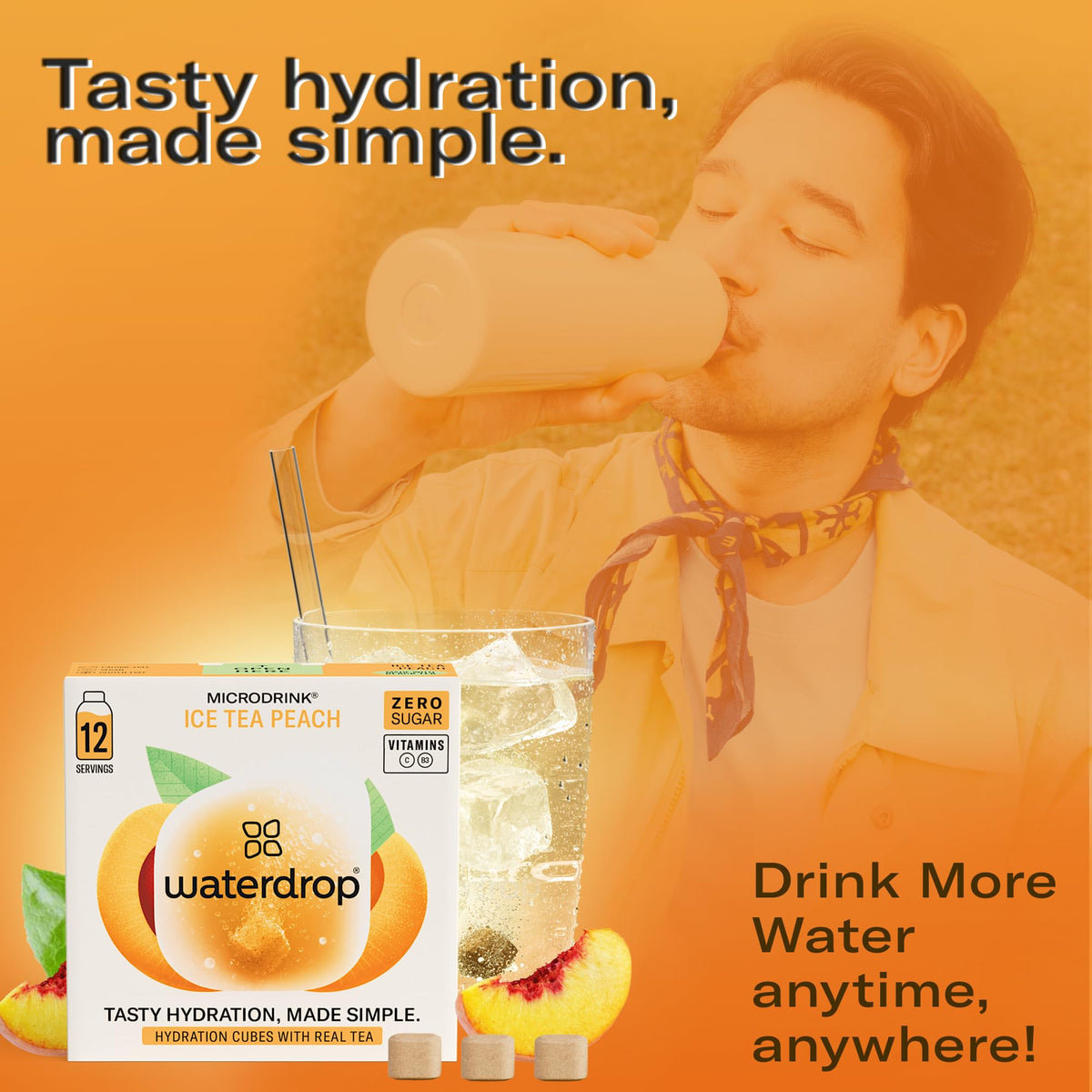 Waterdrop Hydration Cubes Peach Iced Tea with Vitamin C & B3 — 24 Count