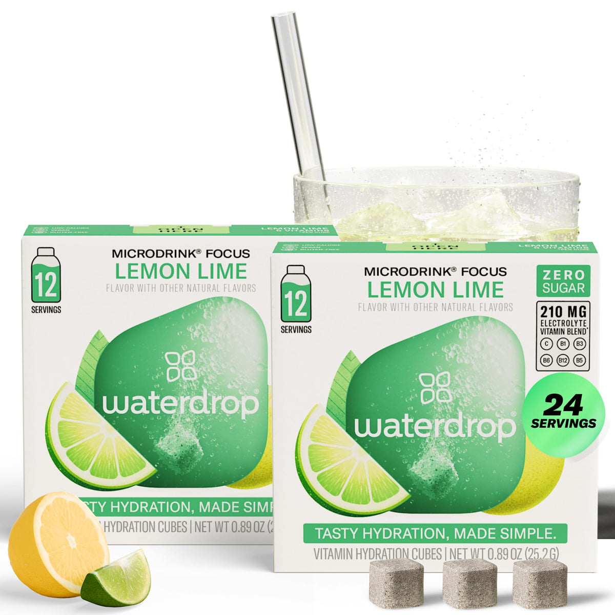 Waterdrop Hydration Cubes Lemon Lime – Vitamin C, B3 & B5, Electrolytes | Sugar Free, Low Calorie, 24 Count