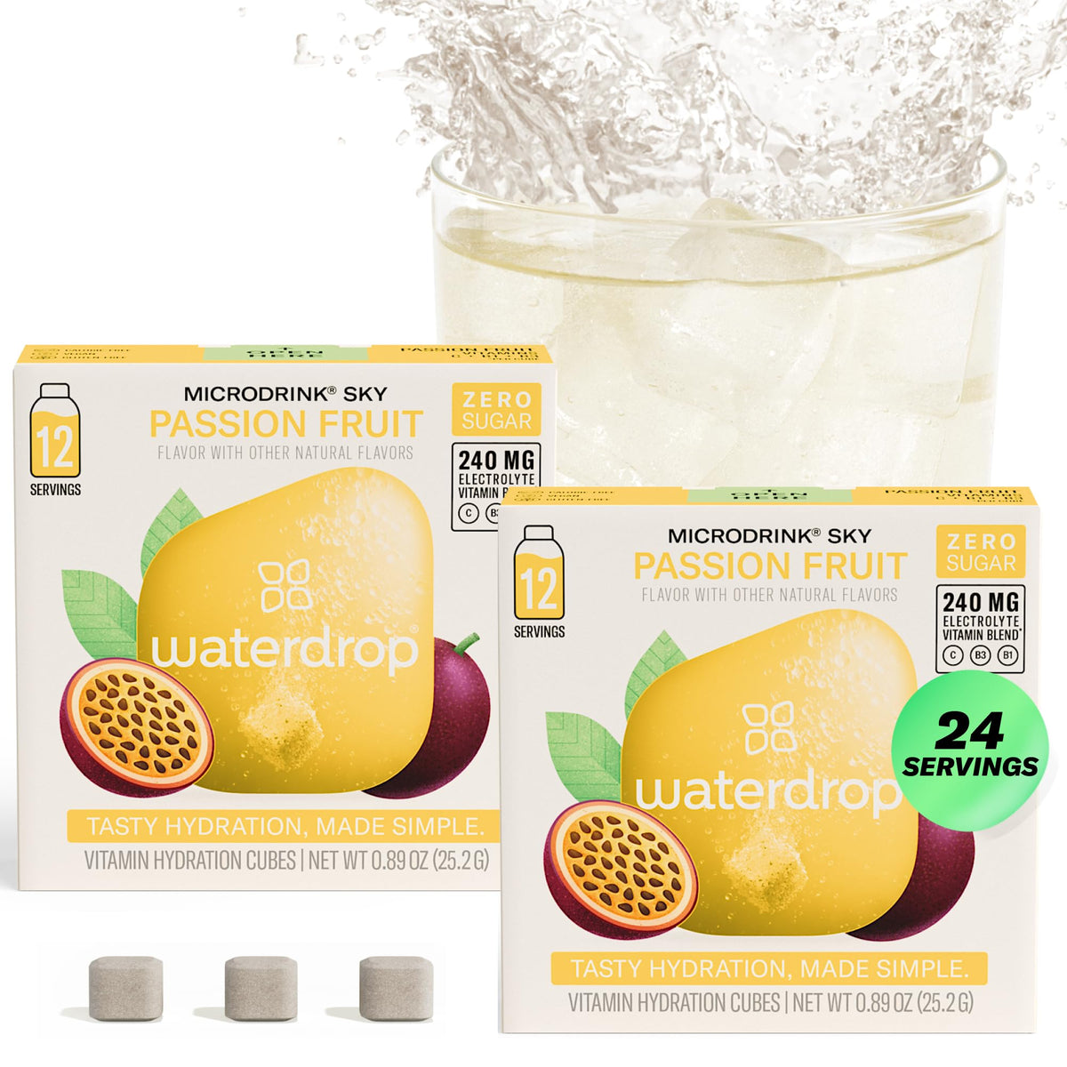 Waterdrop MICRODRINK Hydration Cubes Pineberry, Passion Fruit & Pear – On-The-Go Flavor Drops (24 CT)