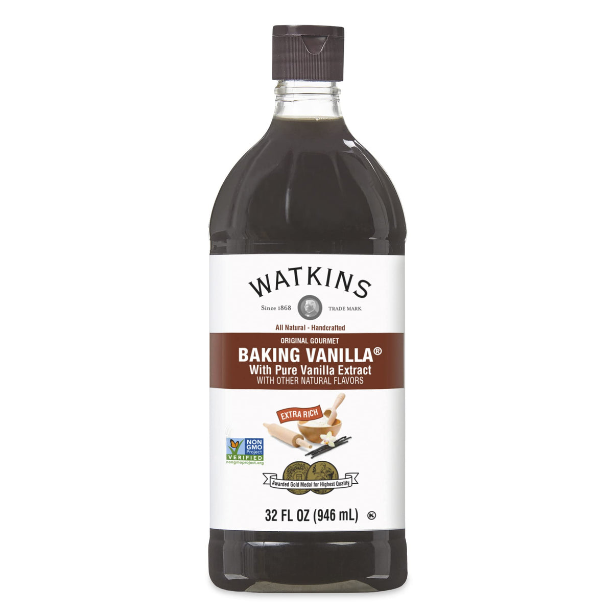 Watkins All Natural Original Gourmet Baking Vanilla, 32 oz – Double-Strength for Baking & Freezing