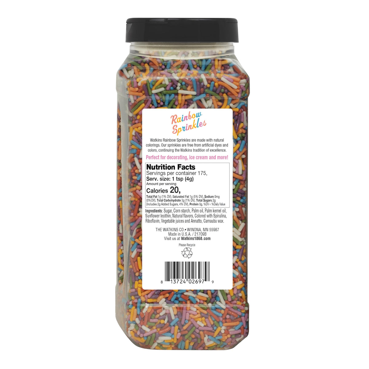 Watkins Rainbow Sprinkles - No Artificial Dyes - 24.7oz