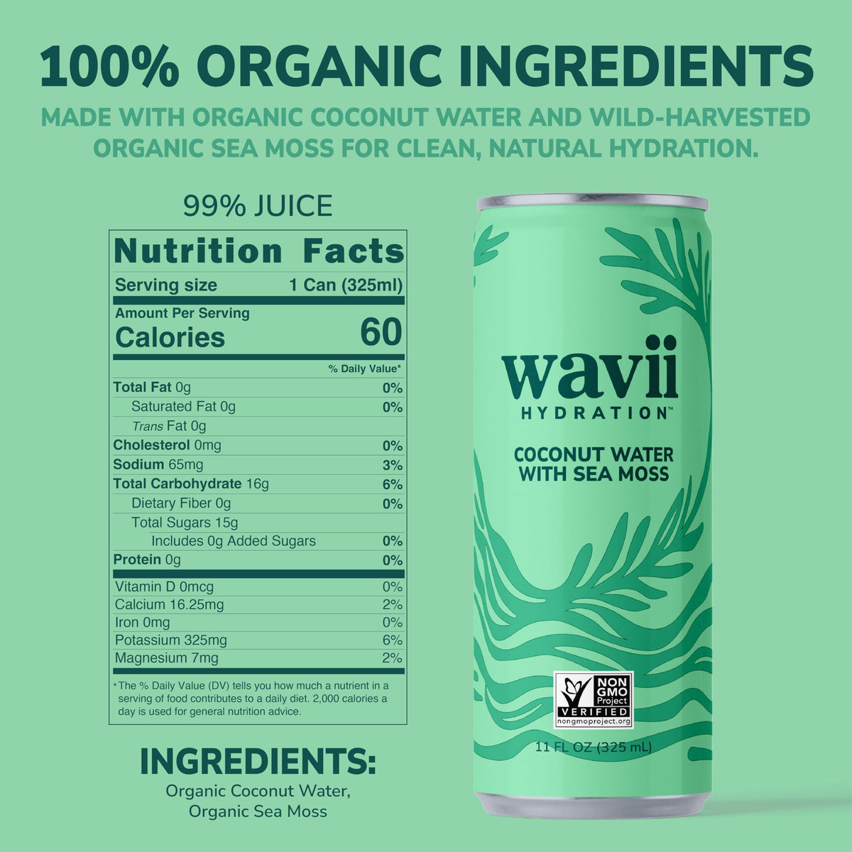 Wavii Coconut Water with Sea Moss – 12-pack, 11 fl oz | Clean Hydration