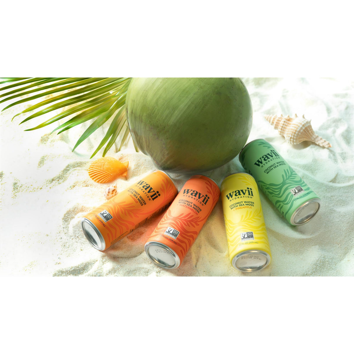 Wavii Coconut Water with Sea Moss + Mango, 12 Pack – Clean Hydration with Electrolytes & Ocean-Derived Minerals