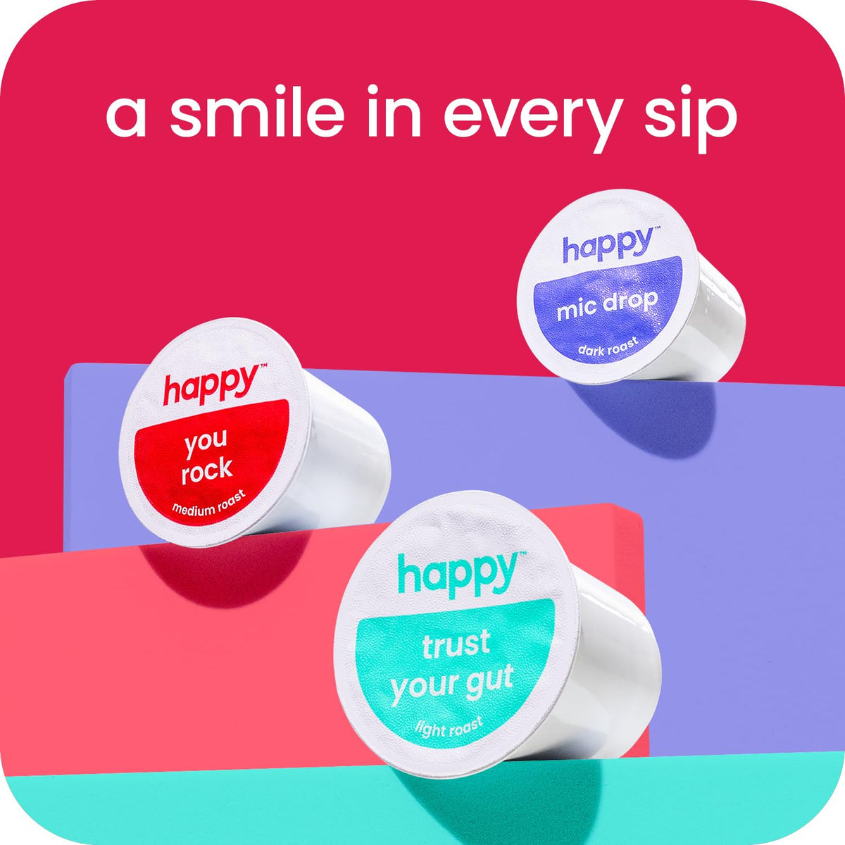 We Are Happy Happy Coffee Medium Roast Pods – 60 Count, Chocolate Notes, K-Cup Compatible, Rainforest Alliance Certified