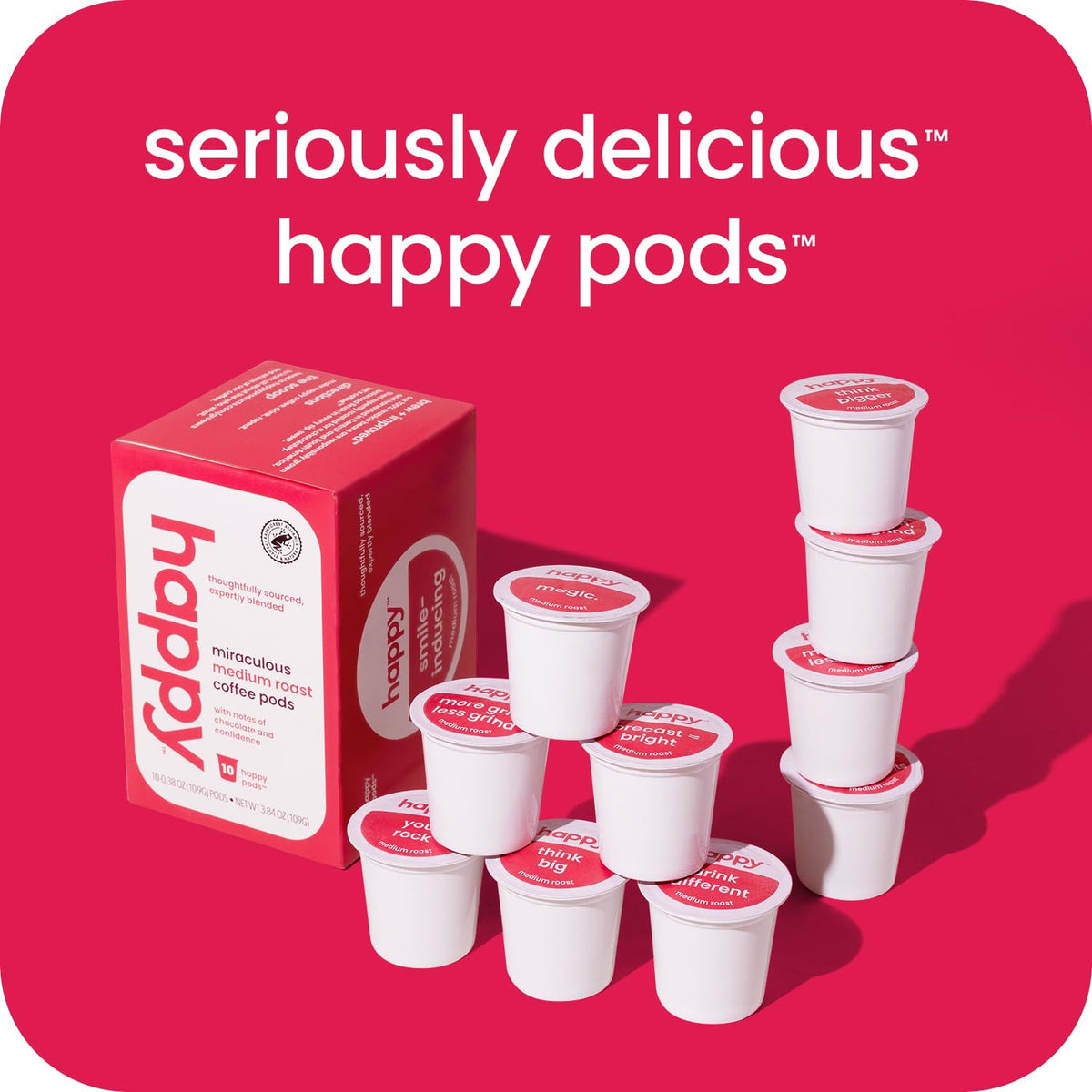 We Are Happy Happy Coffee Medium Roast Pods – 60 Count, Chocolate Notes, K-Cup Compatible, Rainforest Alliance Certified
