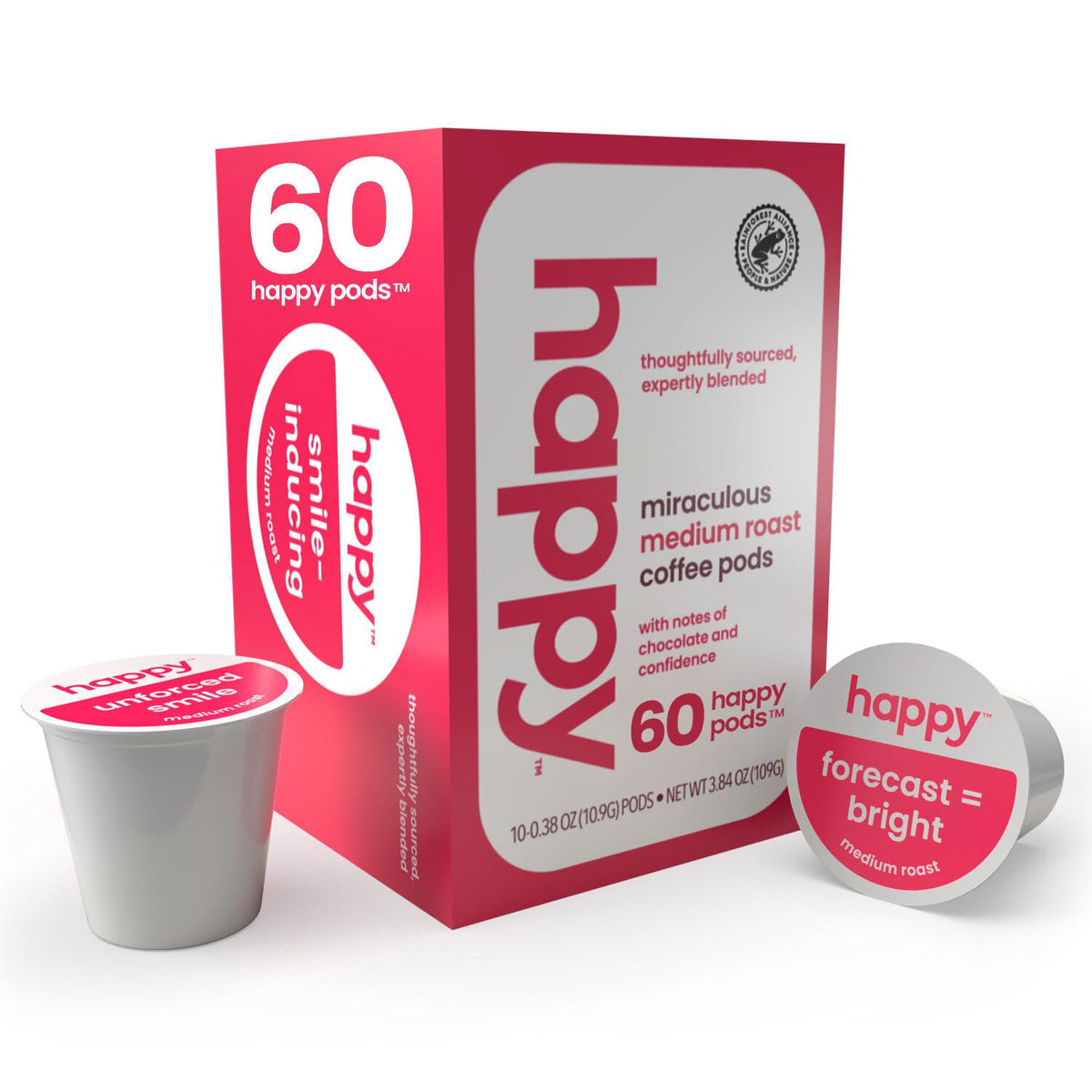 We Are Happy Happy Coffee Medium Roast Pods – 60 Count, Chocolate Notes, K-Cup Compatible, Rainforest Alliance Certified