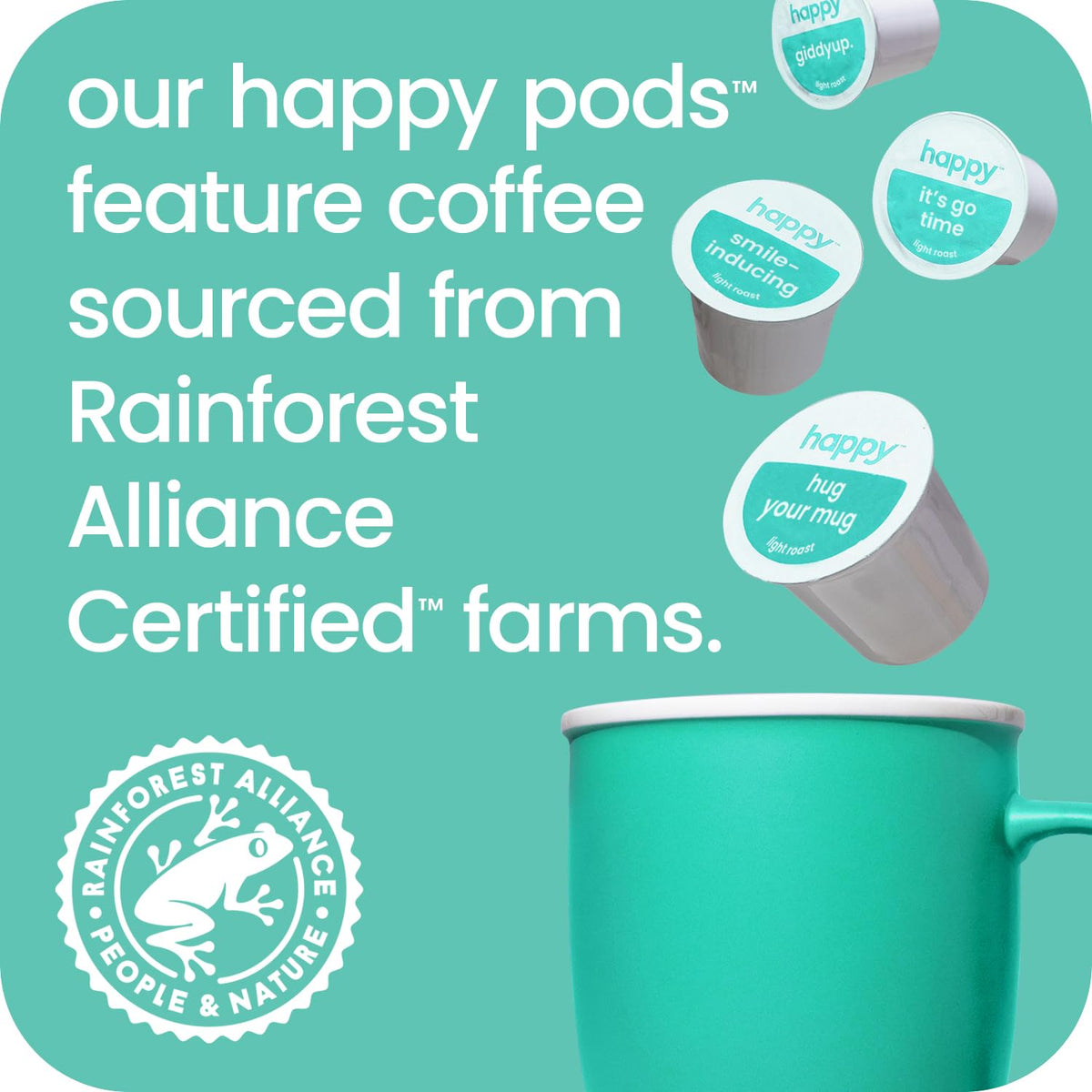 We Are Happy Light Roast Coffee Pods (60 ct) – Toasted Biscotti Notes, K-Cup Compatible, Rainforest Alliance