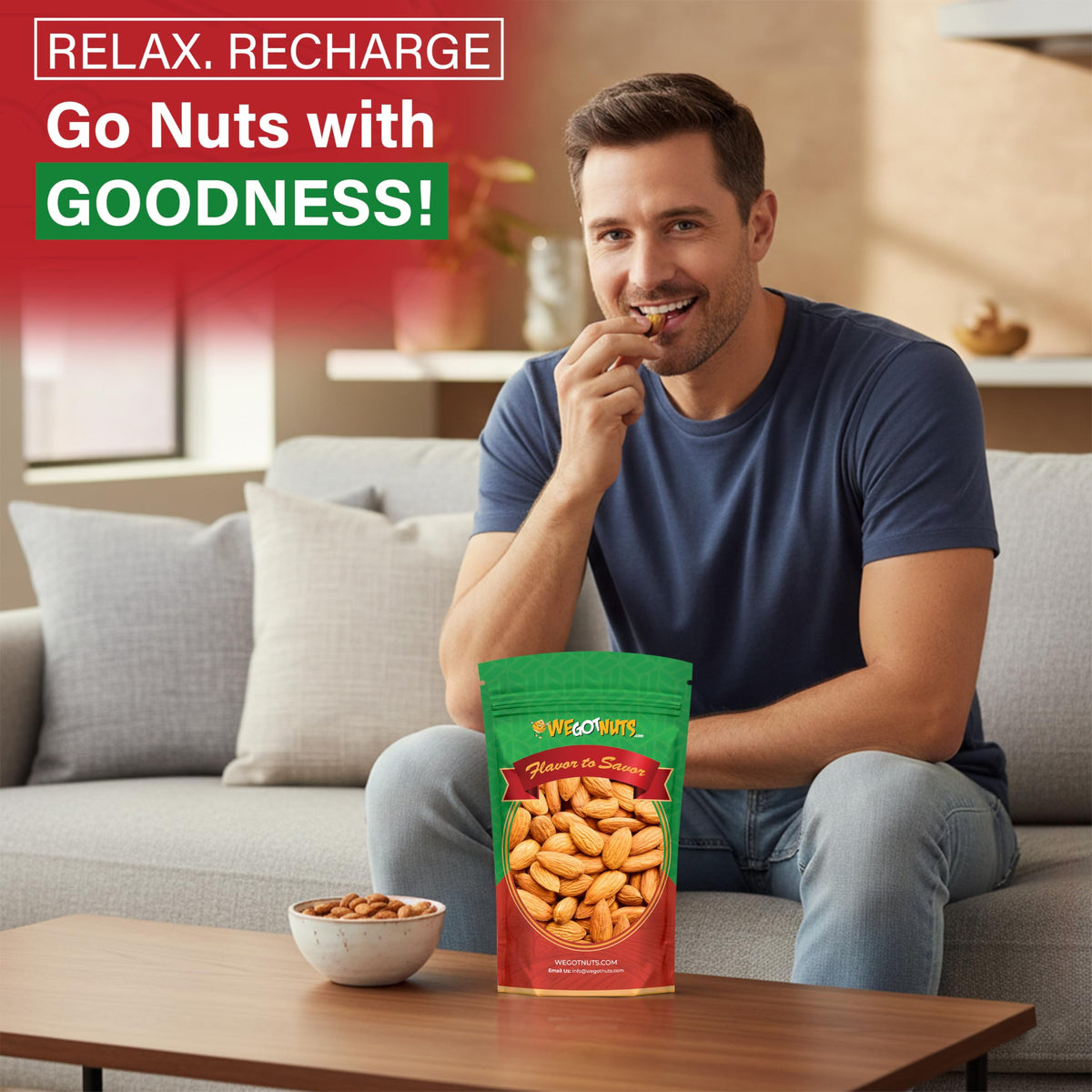 We Got Nuts Jumbo California Almonds – 64oz (4 lb), Raw, Unsalted, Shelled, Non-GMO, Kosher
