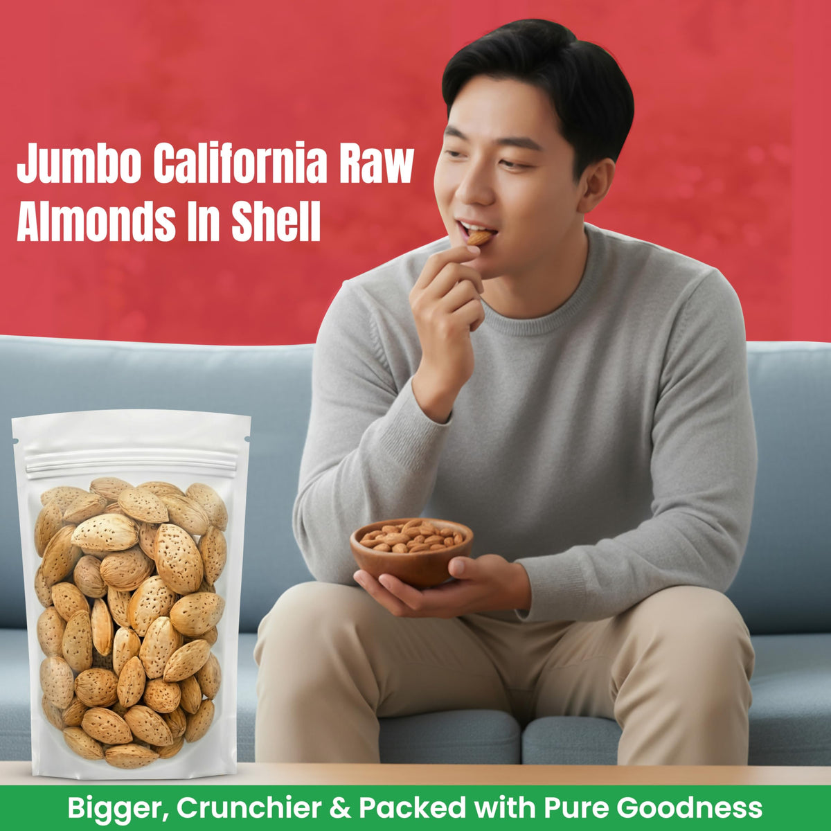We Got Nuts Jumbo California Almonds in Shell – 5 lbs, Kosher Raw, Unsalted