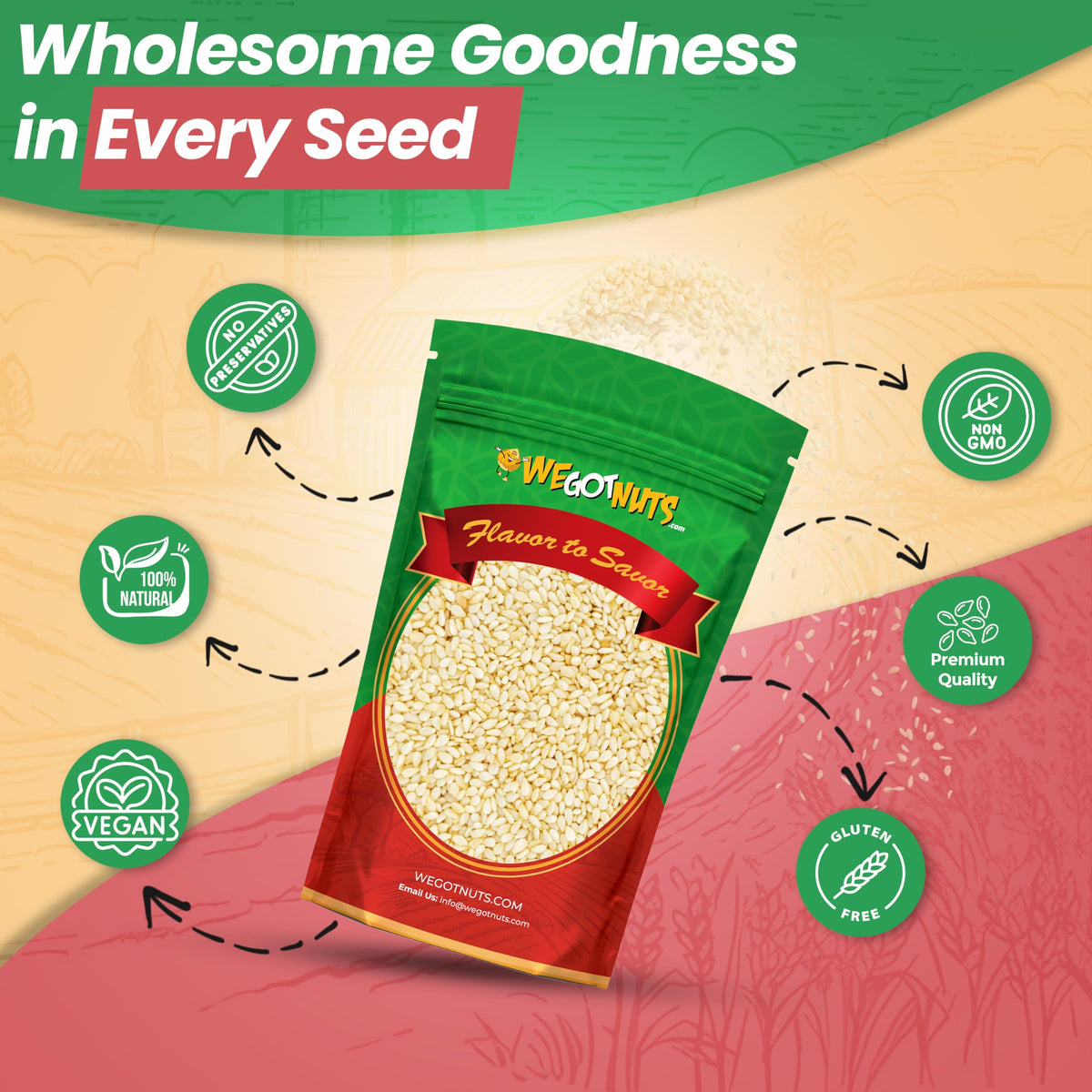 We Got Nuts White Hulled Sesame Seeds 5 Lb Bag – No Preservatives, Non-GMO, 100% Natural