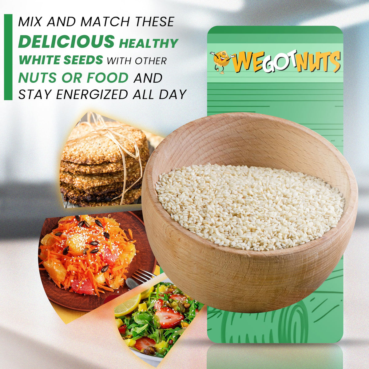 We Got Nuts White Hulled Sesame Seeds 5 Lb Bag – No Preservatives, Non-GMO, 100% Natural