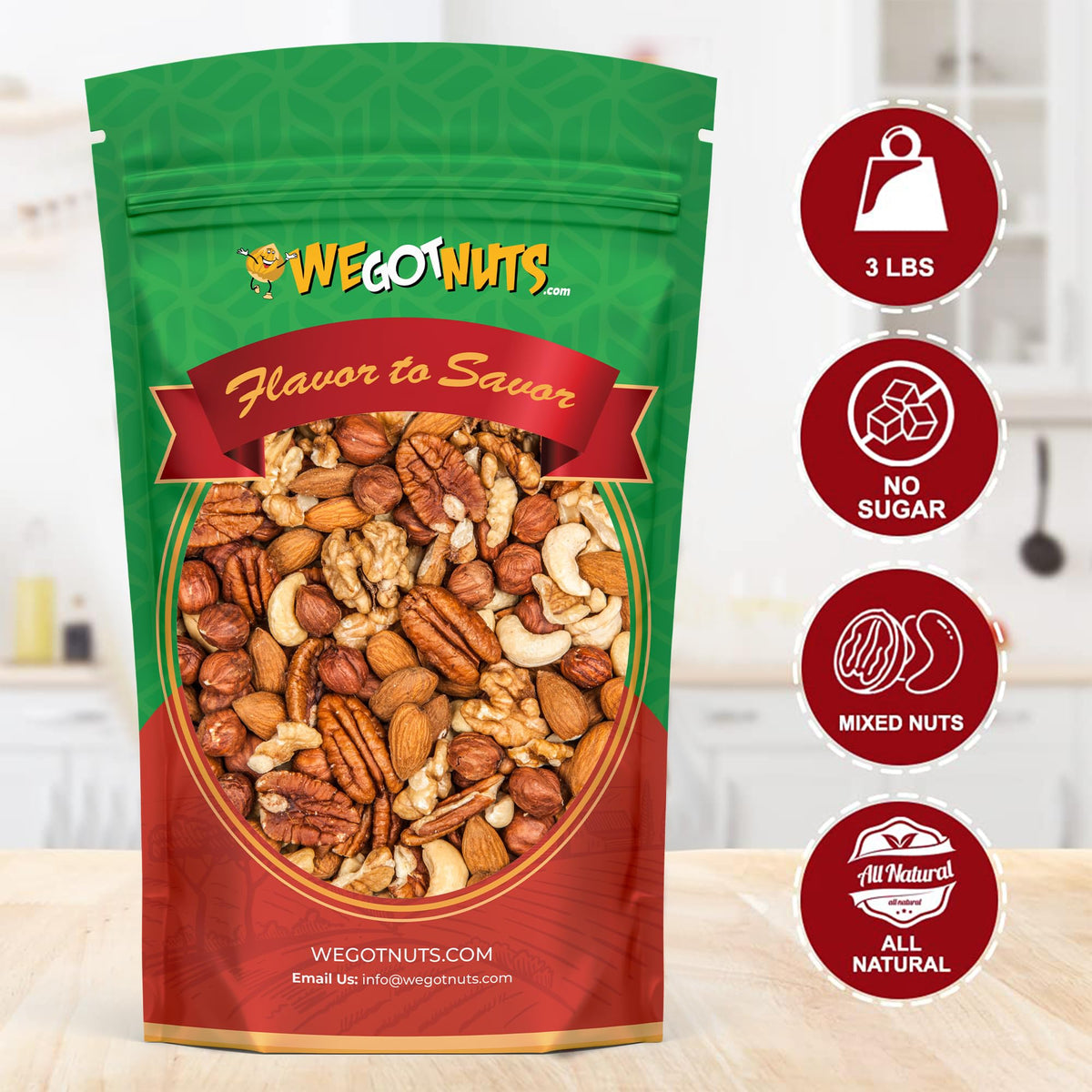 We Got Nuts Raw Deluxe Unsalted Mixed Nuts – 3 lb Resealable Bag | Kosher