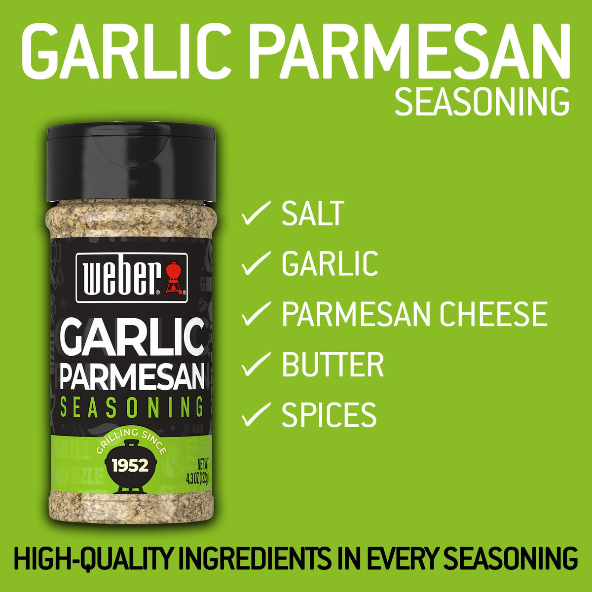 Weber Garlic Parmesan Seasoning, 4.3 oz – Pack of 6 | Grilling Flavor Boost