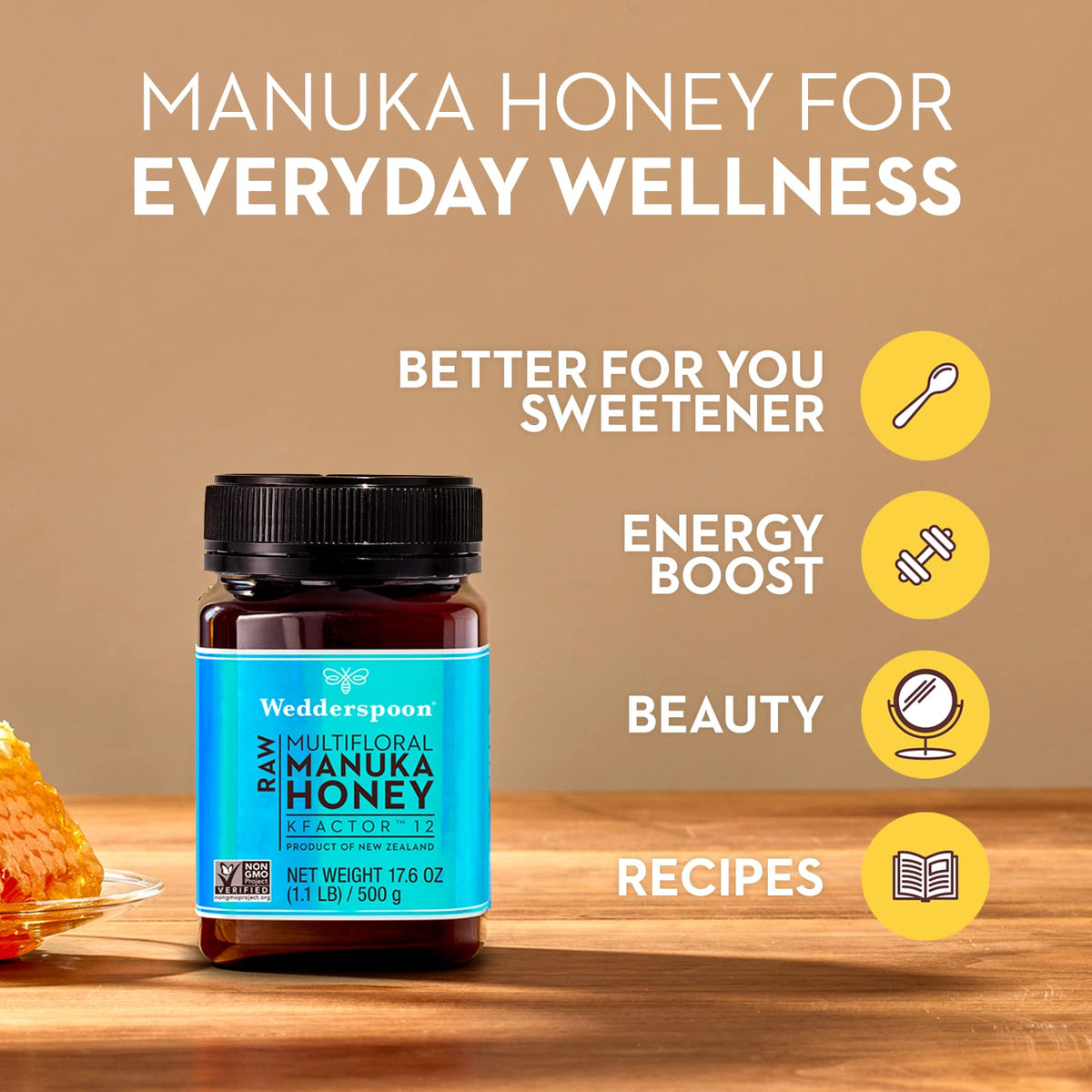 Wedderspoon Raw Premium Manuka Honey KFactor 12 – 17.6 oz Unpasteurized NZ Honey
