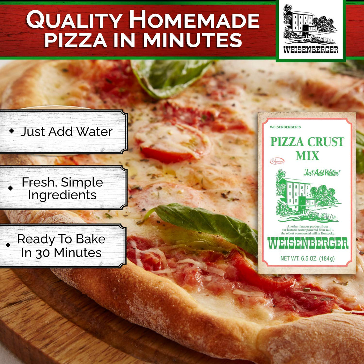 Weisenberger Pizza Crust Mix - Premade Dough for Homemade Pizza | 6.5 oz, 12 Pack