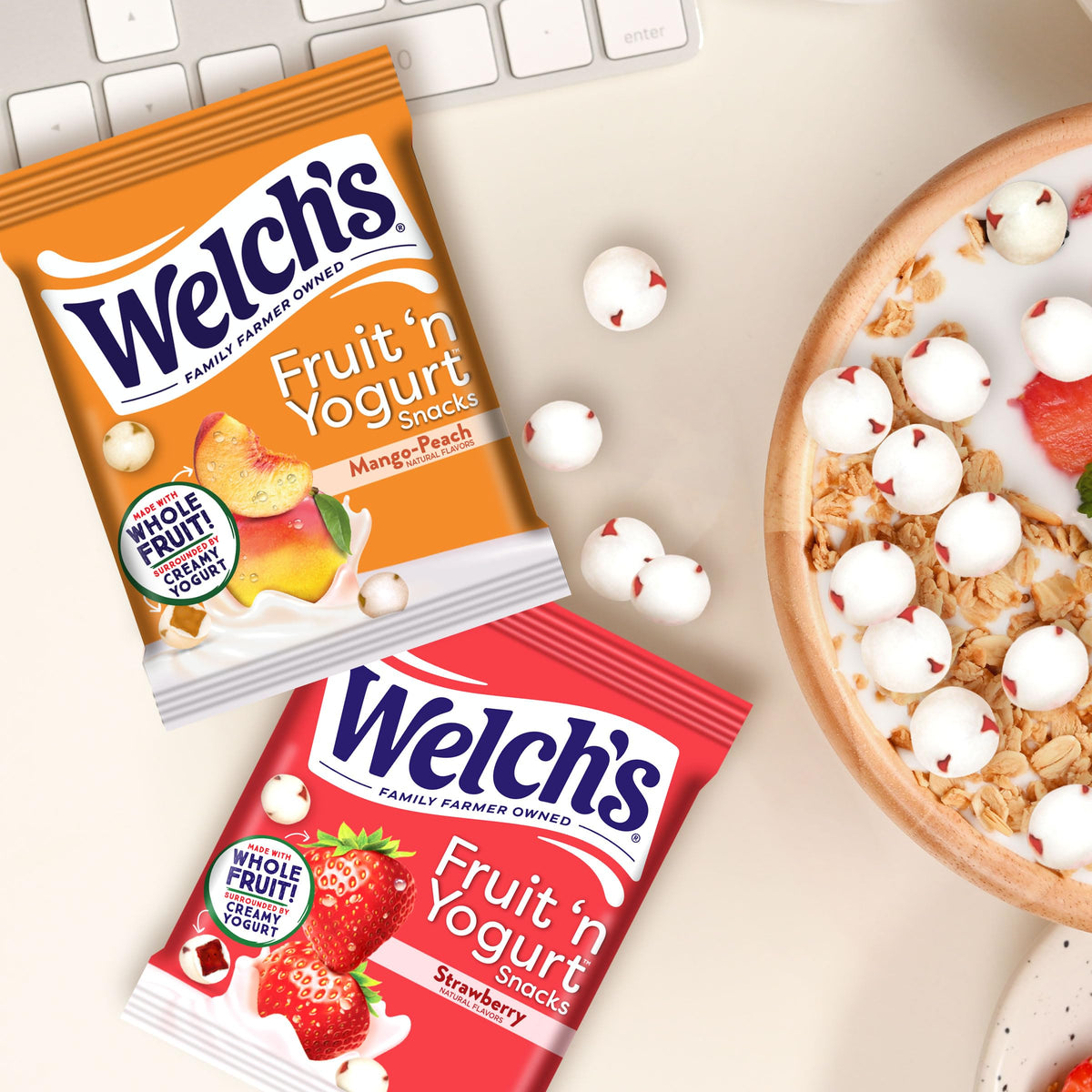 Welch's Fruit Snacks Fruit 'n Yogurt Variety Pack – Strawberry & Mango Peach, Gluten Free, 40-Count (0.7 oz Each)