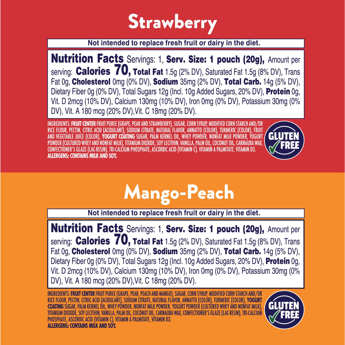 Welch's Fruit Snacks Fruit 'n Yogurt Variety Pack – Strawberry & Mango Peach, Gluten Free, 40-Count (0.7 oz Each)