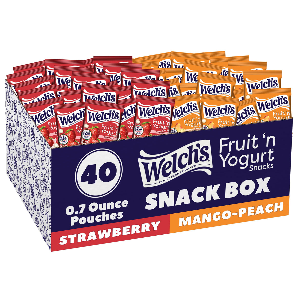 Welch's Fruit Snacks Fruit 'n Yogurt Variety Pack – Strawberry & Mango Peach, Gluten Free, 40-Count (0.7 oz Each)