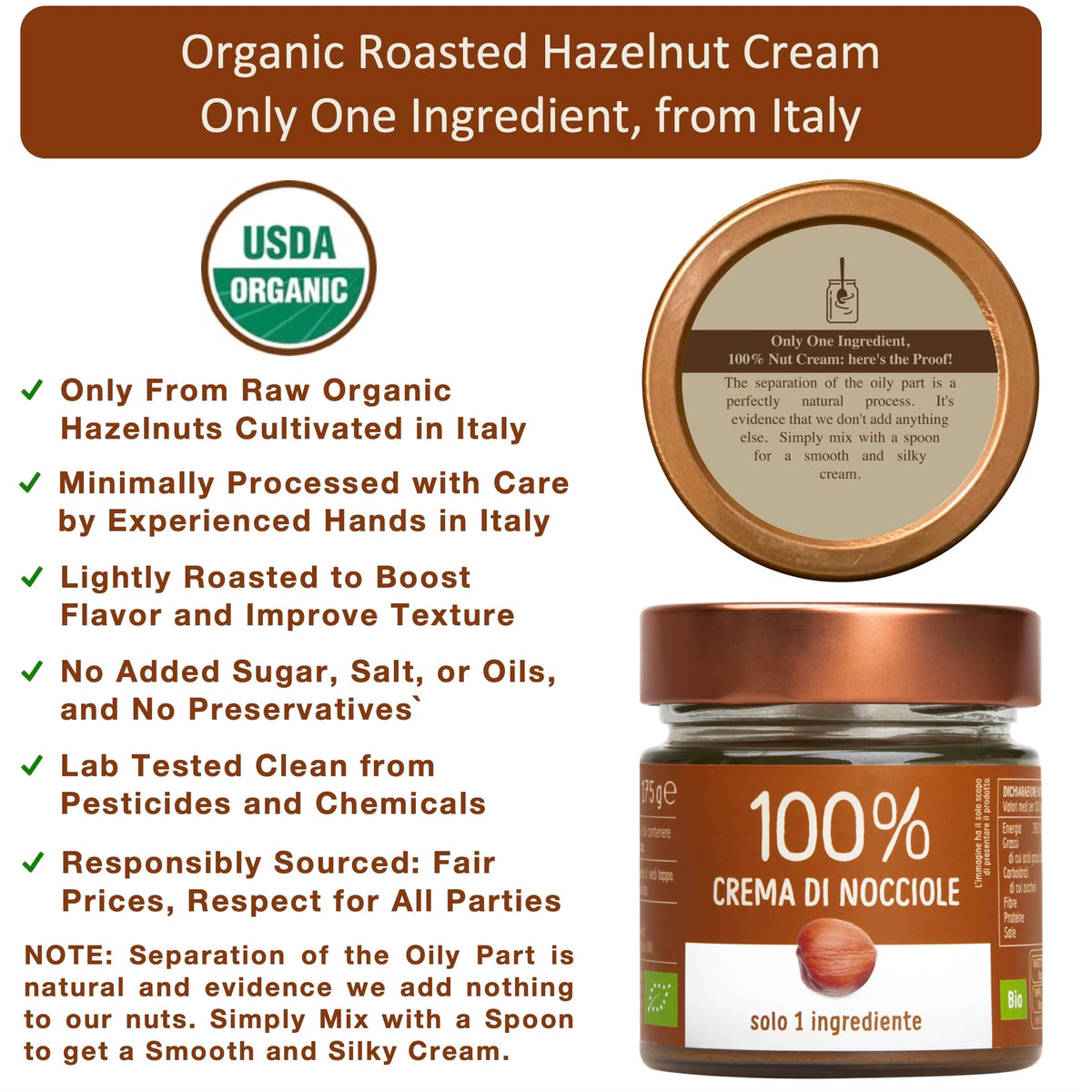 WellEatable Organic Hazelnut Cream – 100% Italian Hazelnuts, 6.2 oz