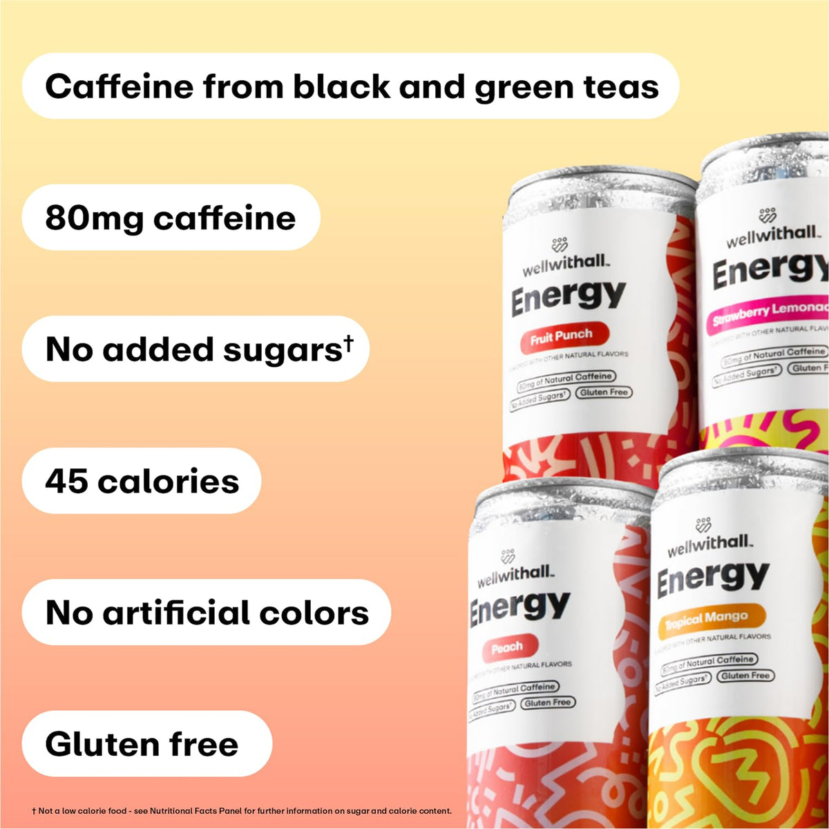 WellWithAll Energy Drink Variety Pack – Strawberry Lemonade, Fruit Punch, Mango & Peach (12 oz, 12-Pack)