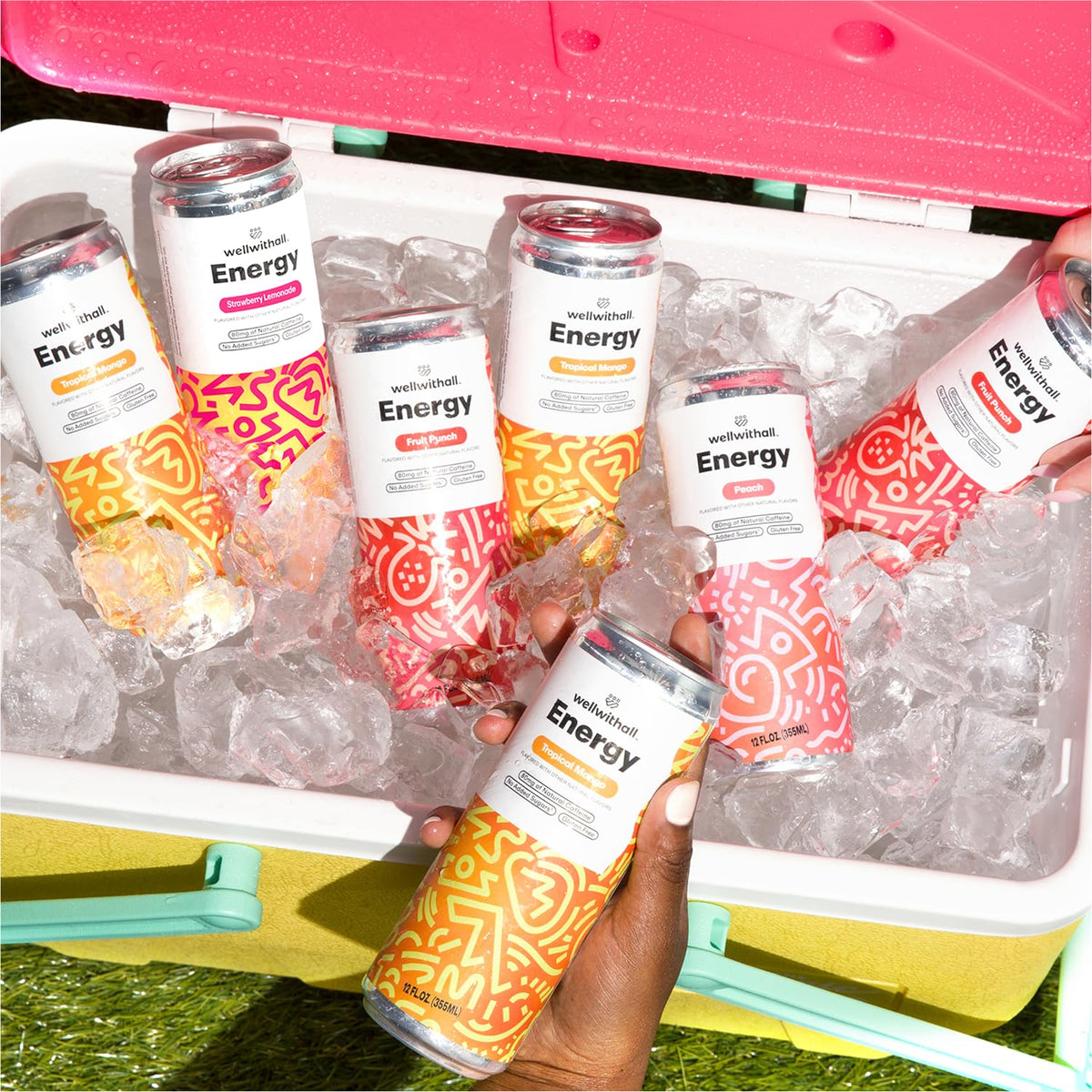 WellWithAll Energy Drink Variety Pack – Strawberry Lemonade, Fruit Punch, Mango & Peach (12 oz, 12-Pack)