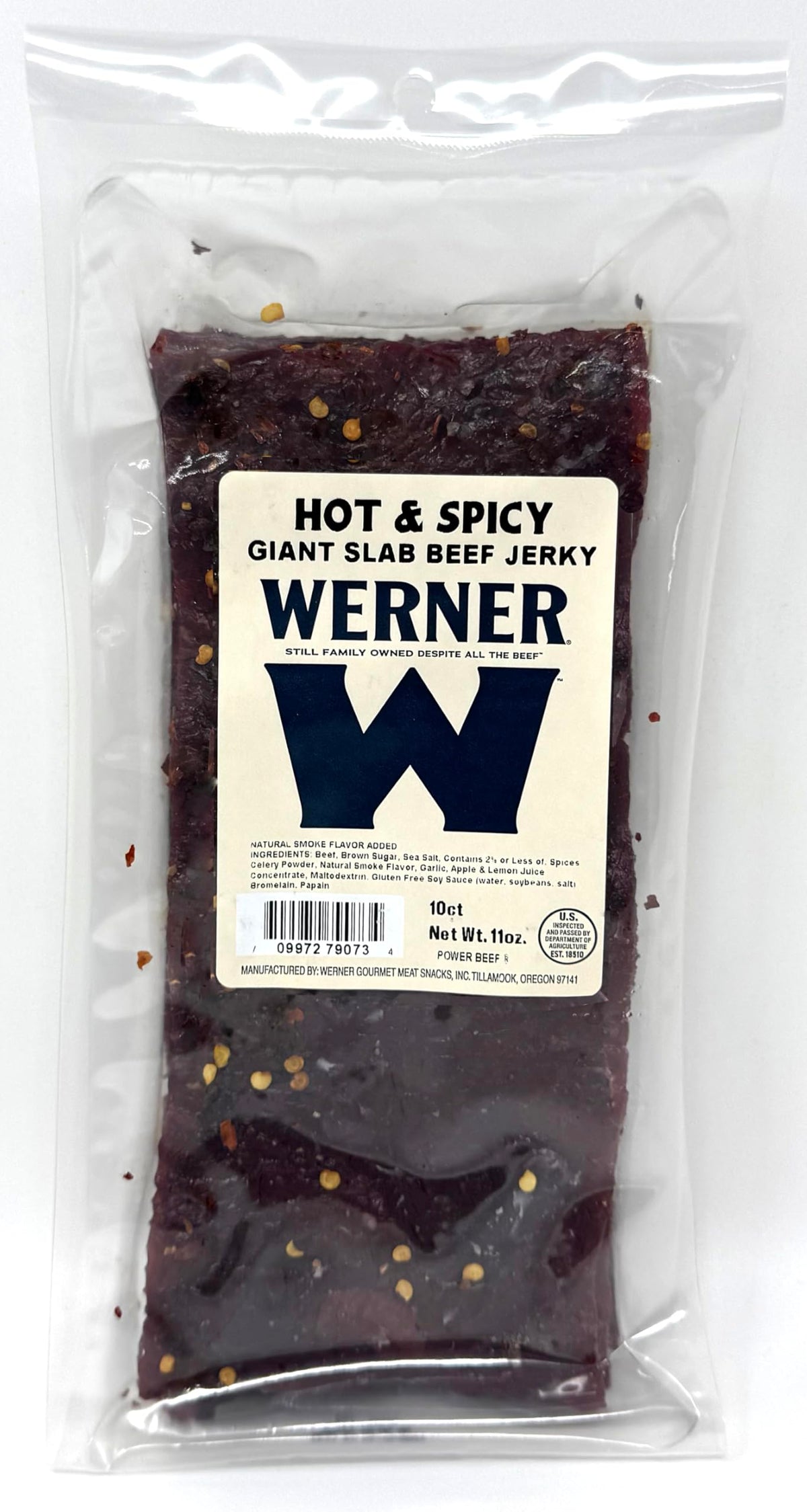 Werner Beef Jerky Slab 10 Count – Giant Jerky Slab, Thinly Sliced, Hot & Spicy