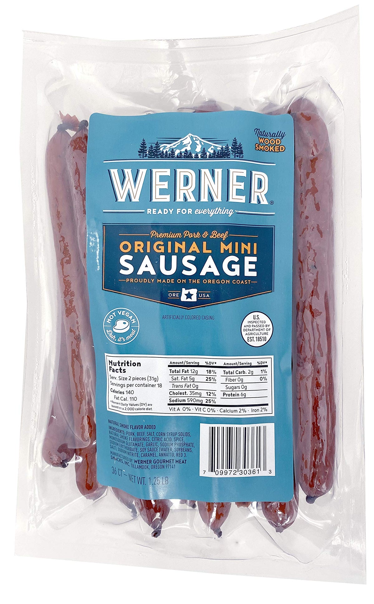 Werner Mini Sausage Sticks – Pack of 36 (6-Inch), Made in USA – Gourmet Meat Snacks