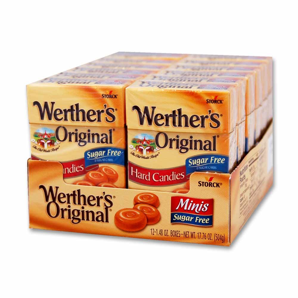 Werther's Original Sugar Free Mini Caramel Candies – Resealable 1.48 oz Boxes (Pack of 12)