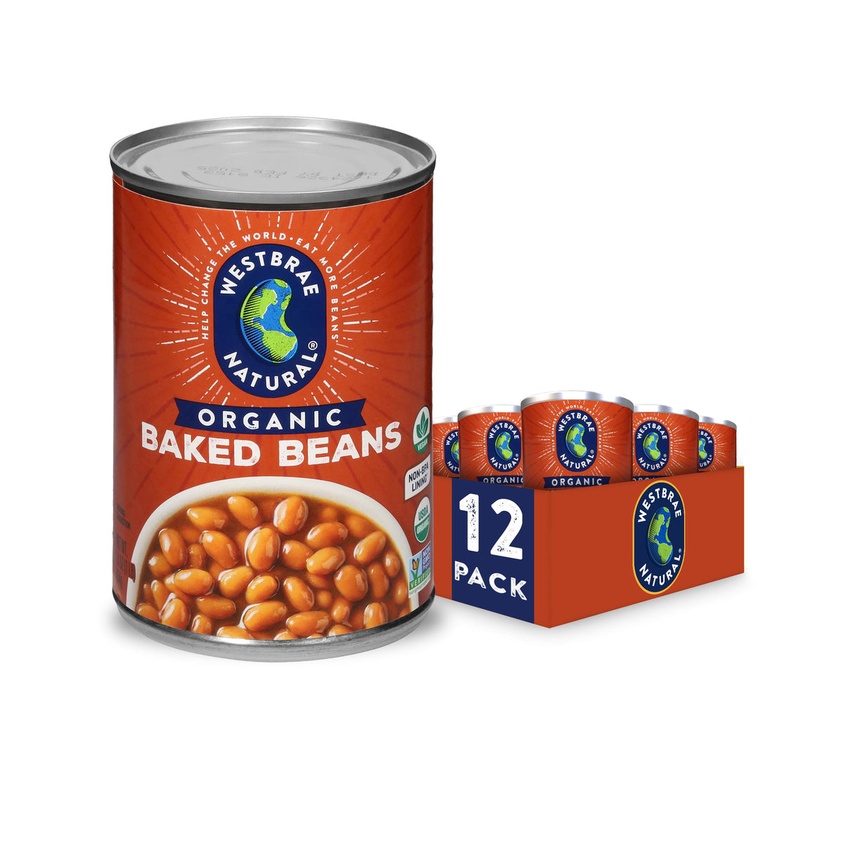 Westbrae Natural Organic Baked Beans – 16 oz, Pack of 12 | Gluten Free, Low Fat, Plant-Based Protein & Fiber