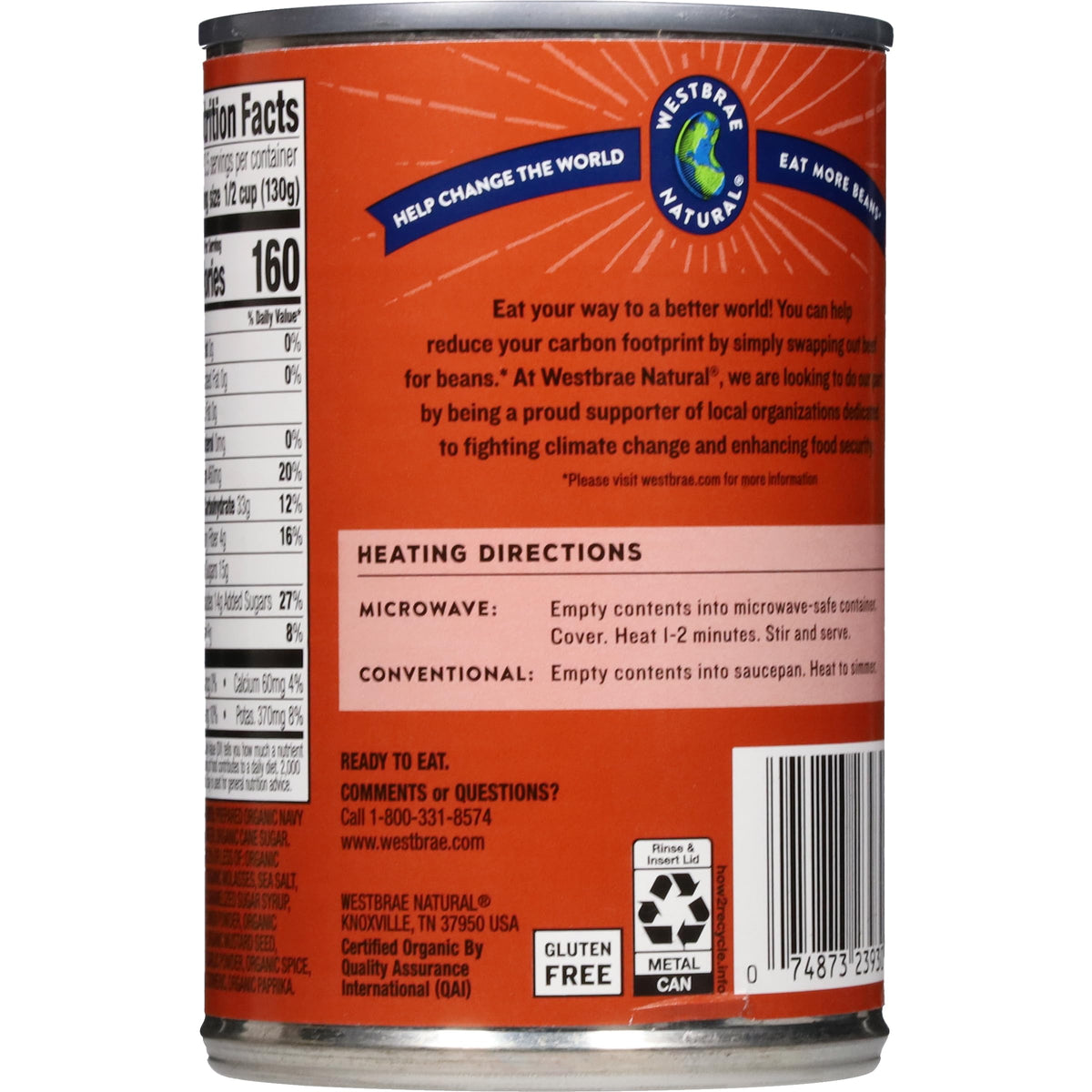 Westbrae Natural Organic Baked Beans – 16 oz, Pack of 12 | Gluten Free, Low Fat, Plant-Based Protein & Fiber