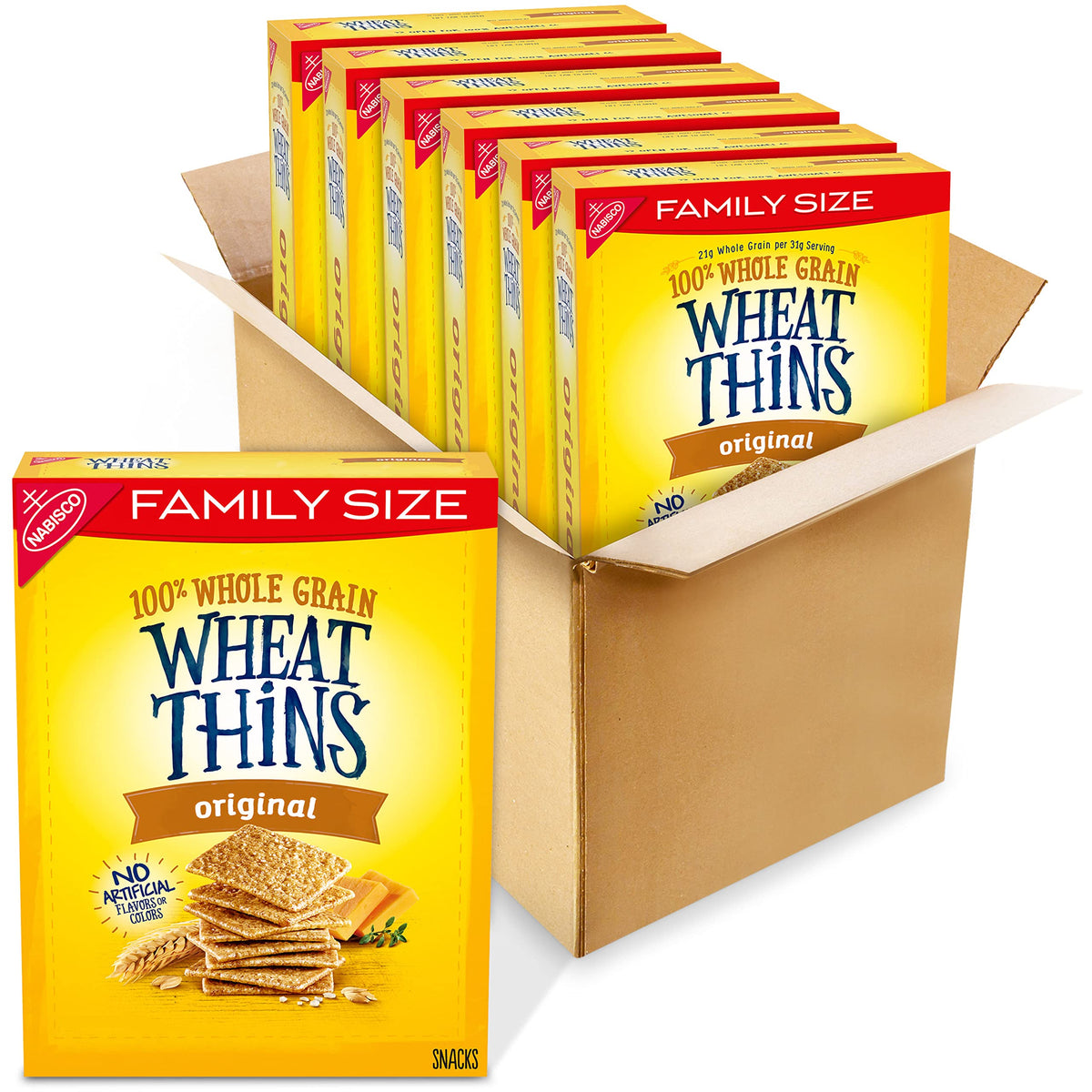 Wheat Thins Original Snacks - Whole Grain Crackers, Family Size Bulk (6x14 oz)