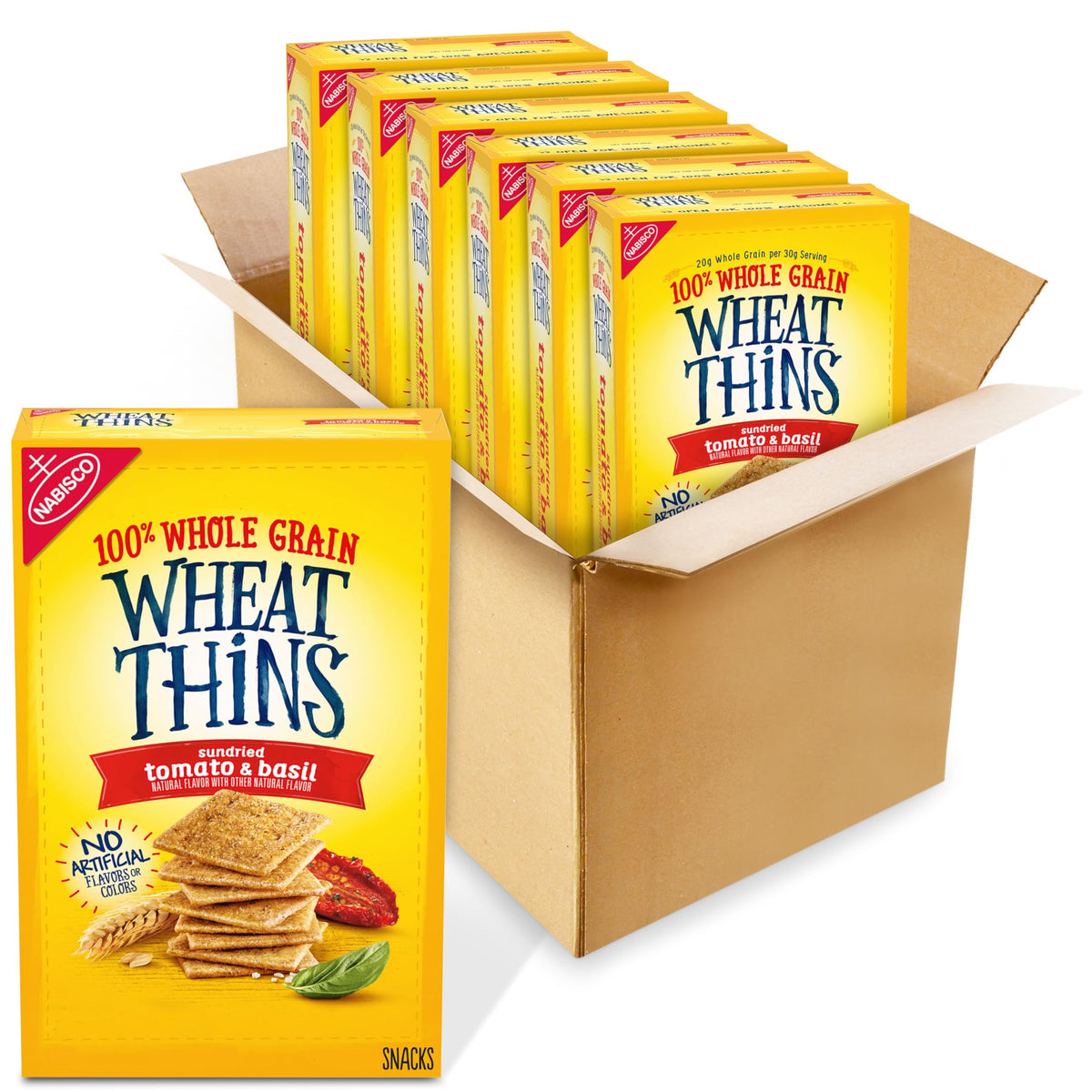 Wheat Thins Sundried Tomato & Basil Snacks – Whole Grain Crackers, 6 x 8.5 oz