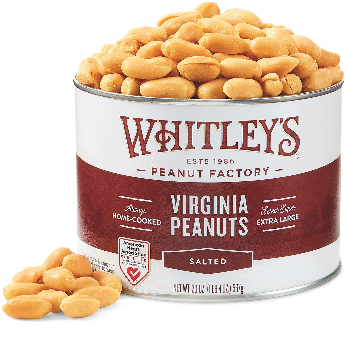 Whitley's Salted Virginia Peanuts – Super Extra Large Hand-Cooked Virginia Peanuts in a 20 oz Tin
