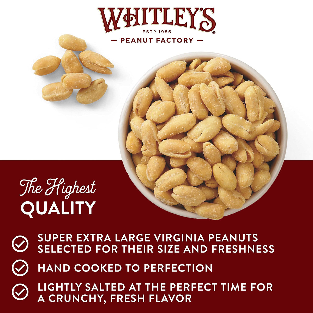 Whitley’s Salted Virginia Peanuts – Super Extra Large, Home Cooked 32 oz Tin