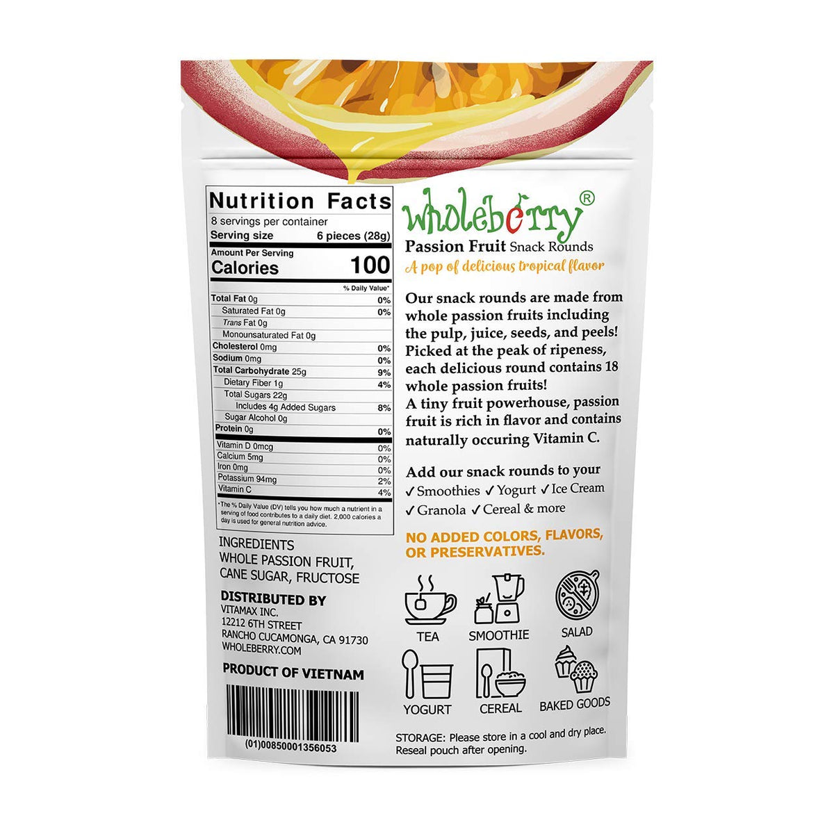 WholeBerry Dried Passion Fruit Maracuja – 8 oz, No Additives, No Preservatives, Vietnam