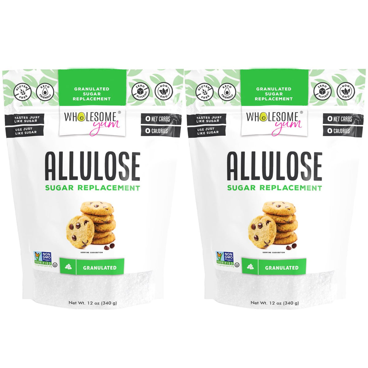 Wholesome Yum Allulose Sweetener - Zero Calorie, Zero Carb Granulated Sugar Substitute (12 oz, 2 Pack)