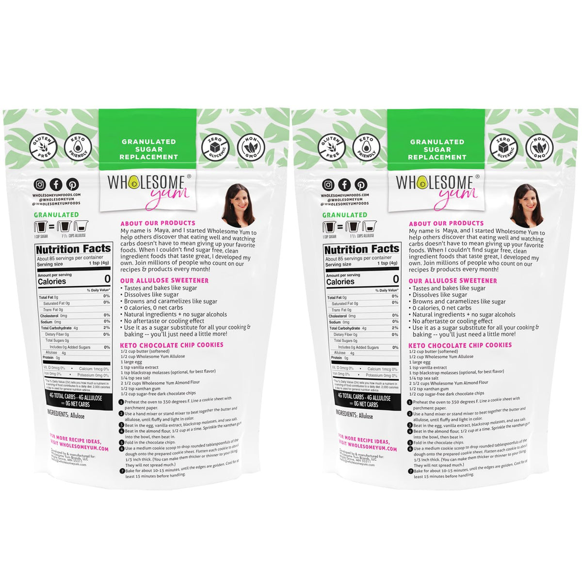 Wholesome Yum Allulose Sweetener - Zero Calorie, Zero Carb Granulated Sugar Substitute (12 oz, 2 Pack)