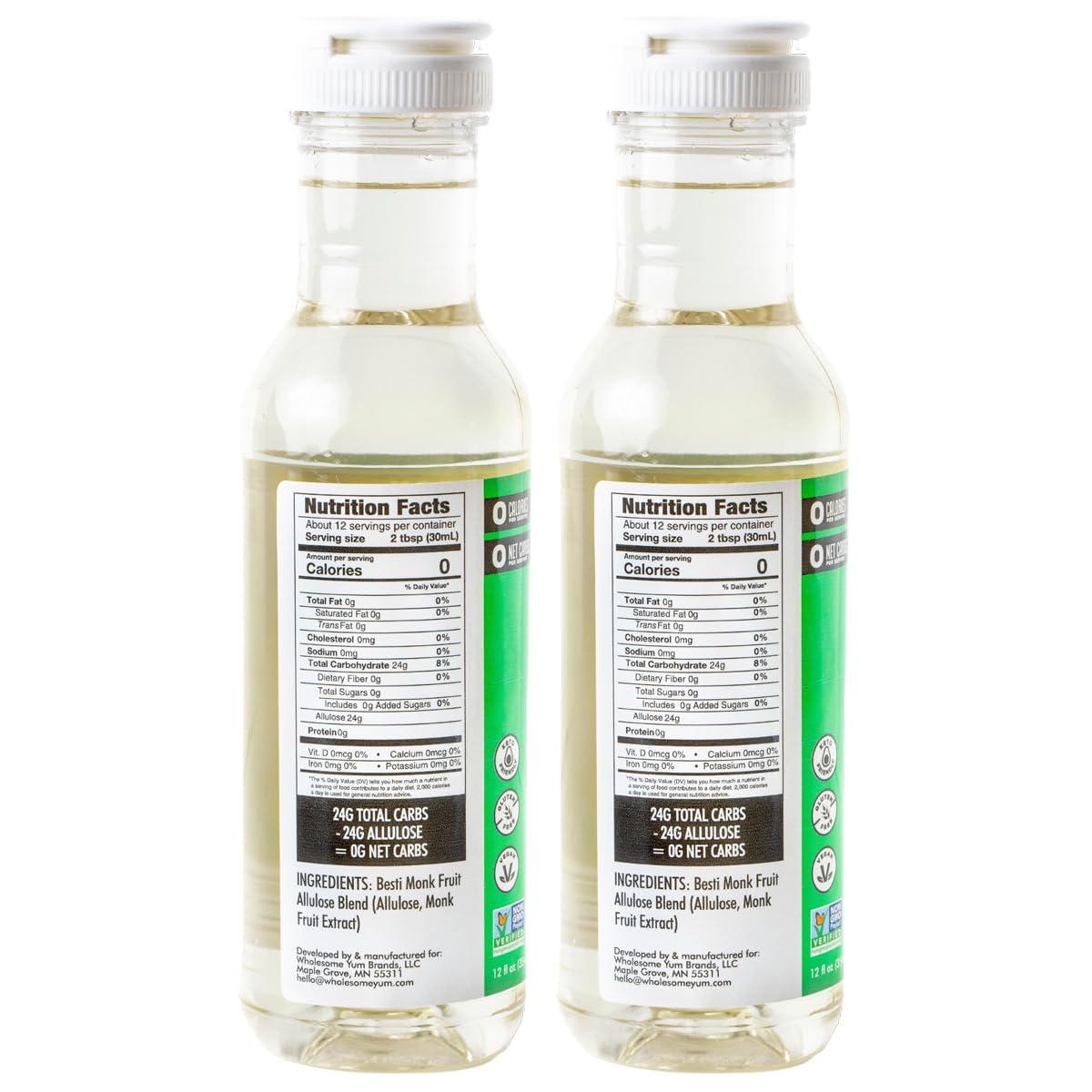 Wholesome Yum Keto Simple Syrup – Sugar Free, Zero Calorie, Monk Fruit & Liquid Allulose